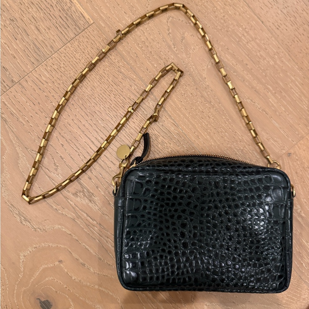 Clare V Midi Sac Green Croc Embossed Leather Handbag